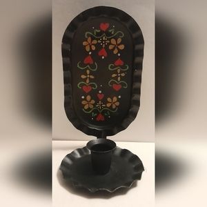 Vintage Folk Art Hand Painted Wall Hanging Candle Holder
